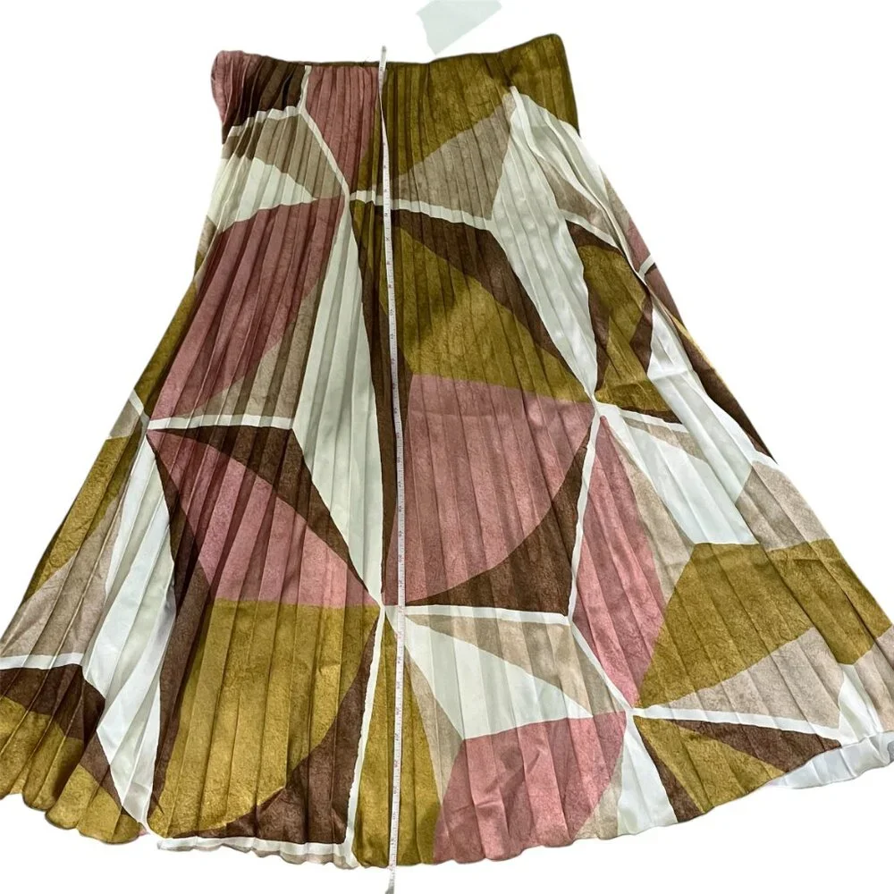 Zara Geometric Print Pleated Midi Skirt – Size M Sustainable Recycled Polyester